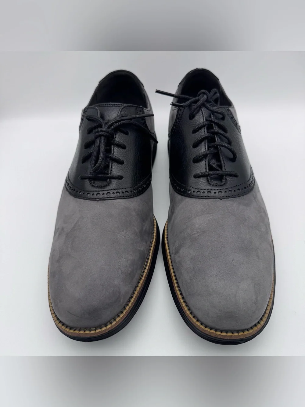 Cole Haan Original Grand Saddle Shoes Black Gray Nubuck Men’s 12 M NWOB